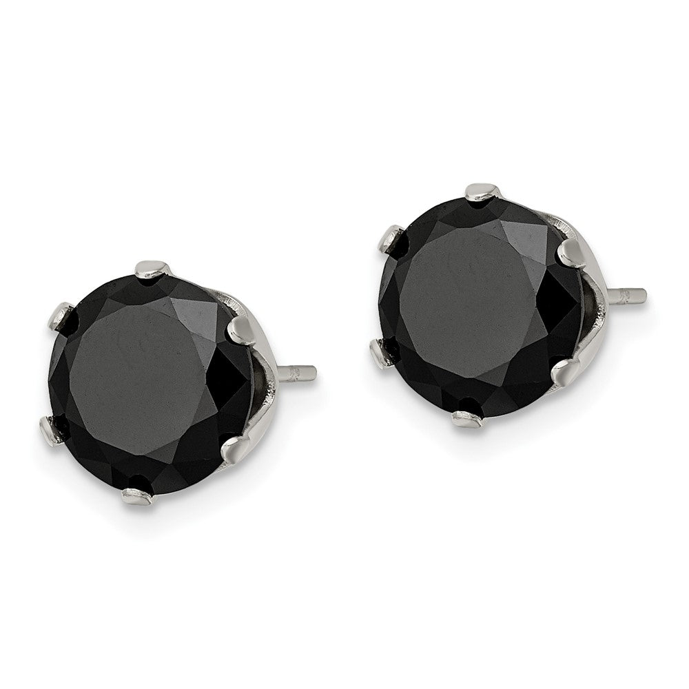 Stainless Steel Polished 9mm Black Round CZ Stud Post Earrings
