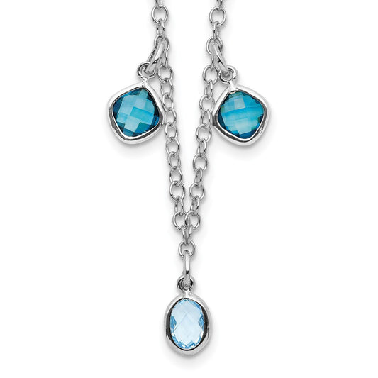 Sterling Silver Rhod-plat London and Sky Blue Topaz w/ 2in ext. Necklace 18 Inches