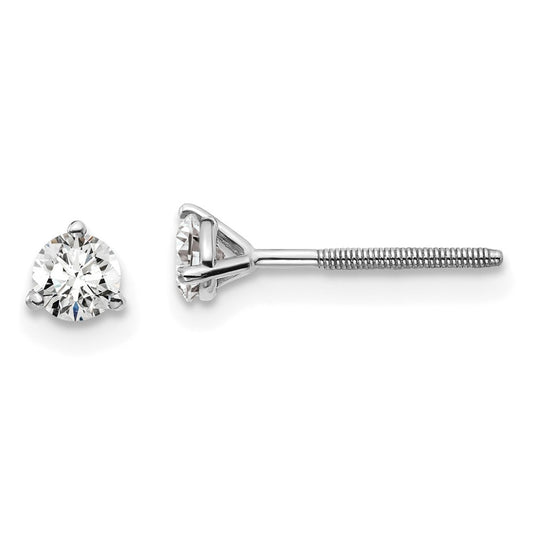 14k White Gold 1/3 ctw Lab Grown Diamond VS+ F+ Round 3 Prong Heavy Wt. Screwback Stud Earrings