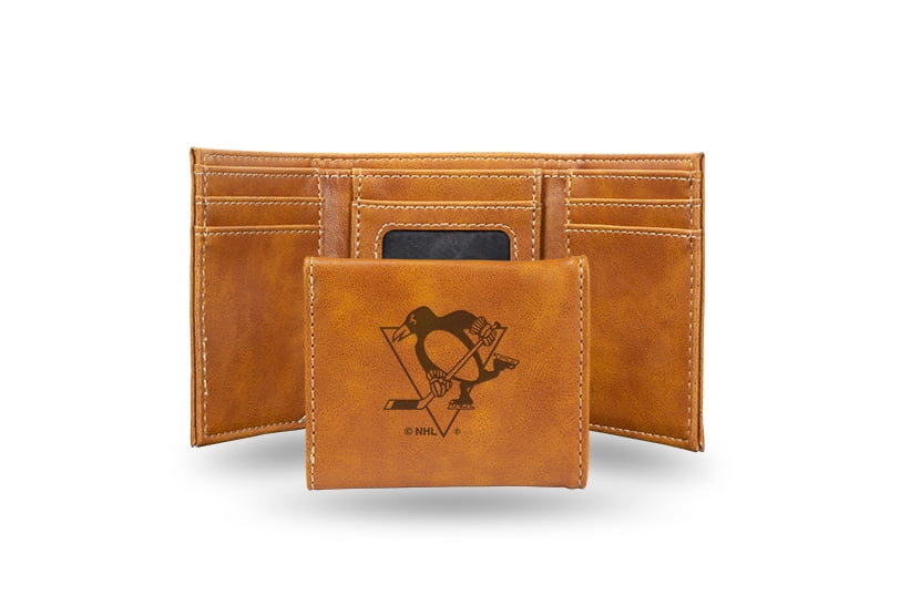 Hockey Rico Industries Pittsburgh  Brown Laser Engraved Trifold Laser Engraved Tri-Fold Wallet - Men's Accessory