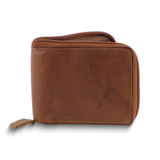 Tan Leather RFID Blocking Zip Around Top Flap Wallet