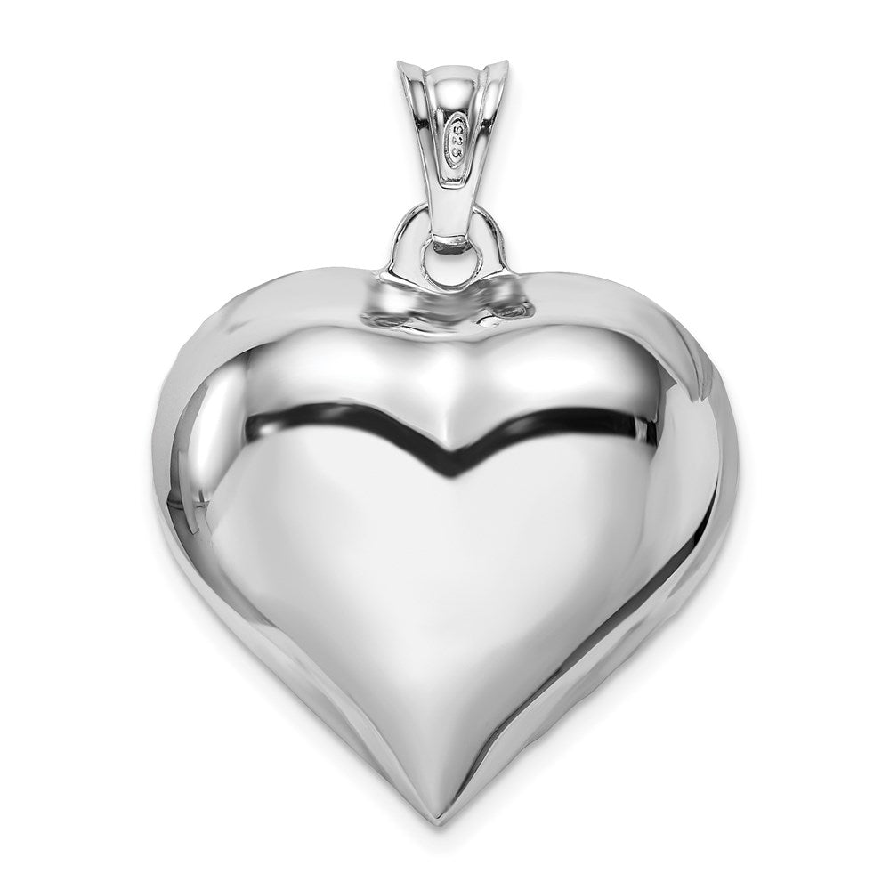 Sterling Silver Rhodium-plated Polished & D/C Heart Pendant