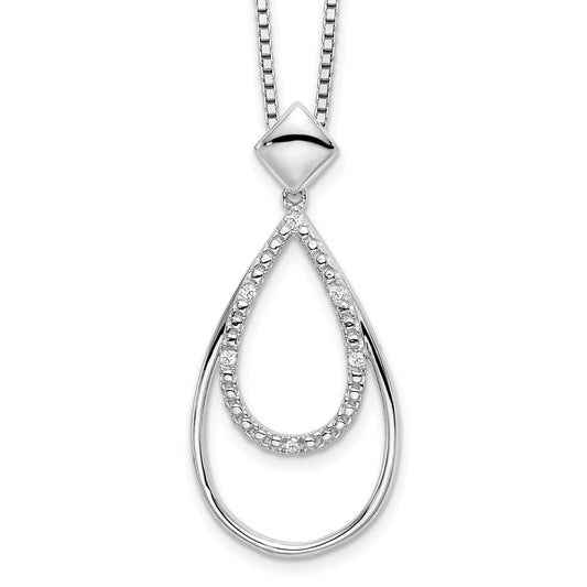 White Ice Sterling Silver Rhodium-plated 18 Inch Diamond Fancy Teardrop Necklace with 2 Inch Extender 18 Inches