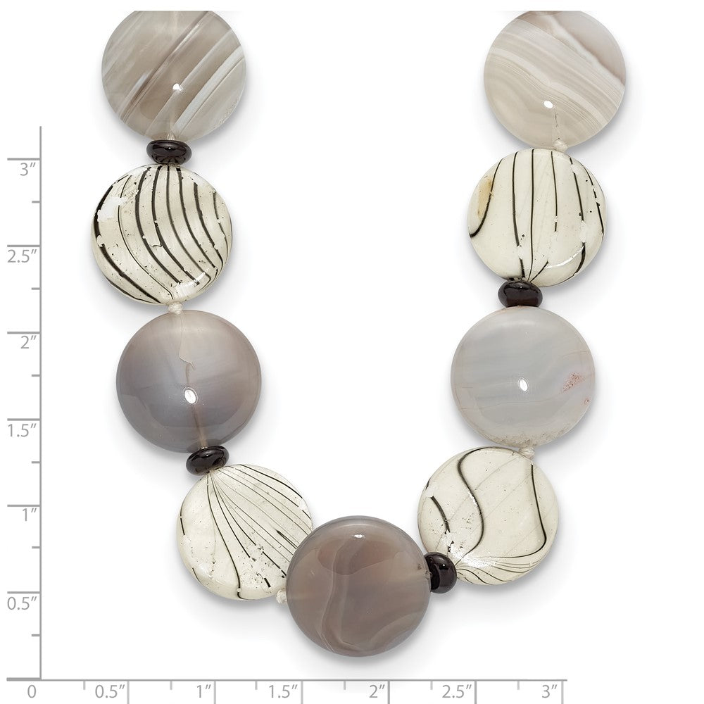 Sterling Silver Black and Grey Agate/MOP/Sardonyx Necklace 19 Inches