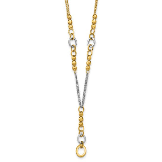 14K w/White RH Polished Fancy 2-Strand Oval Link Necklace