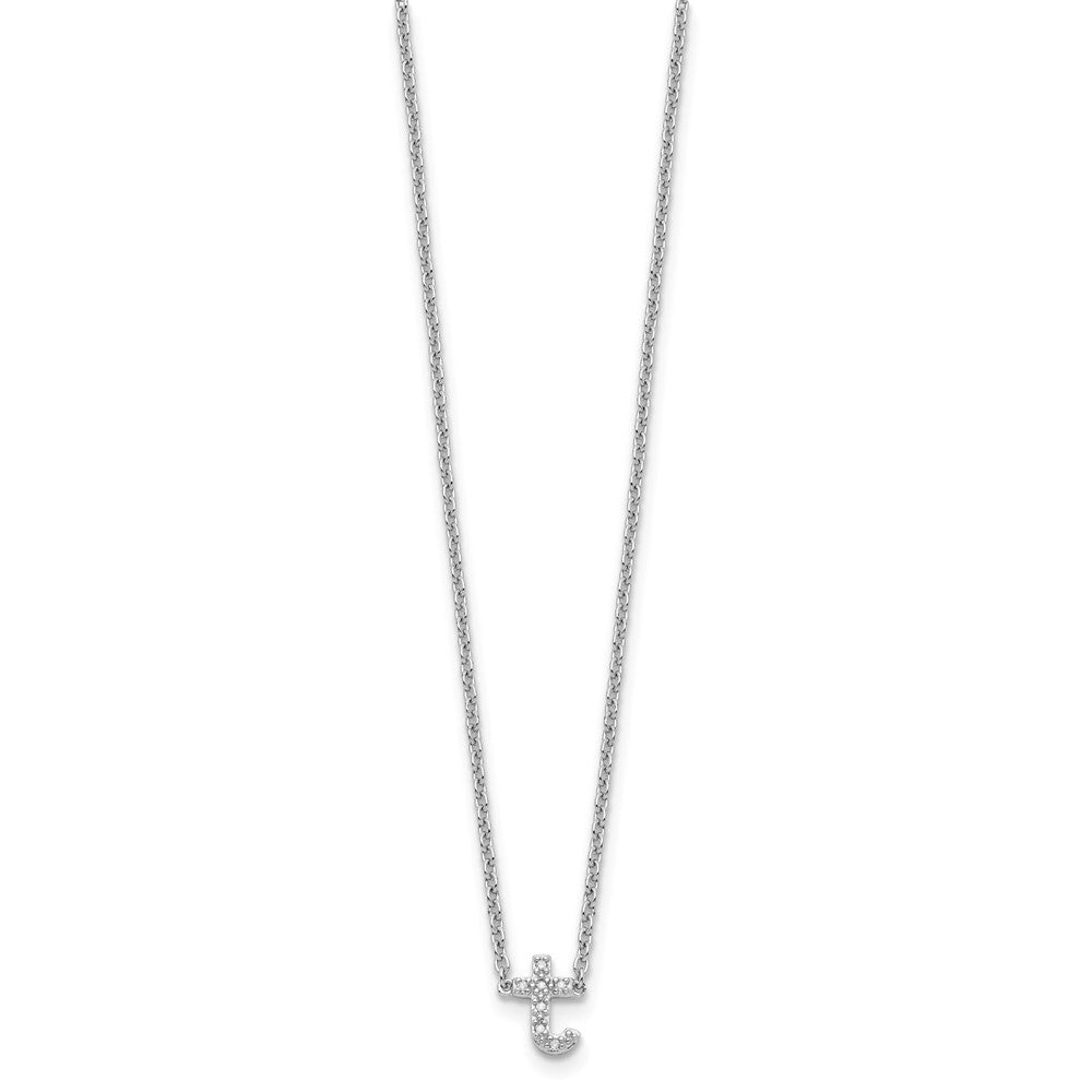 Sterling Silver Polished Diamond Initial t with 16 + 2 in ext Necklace