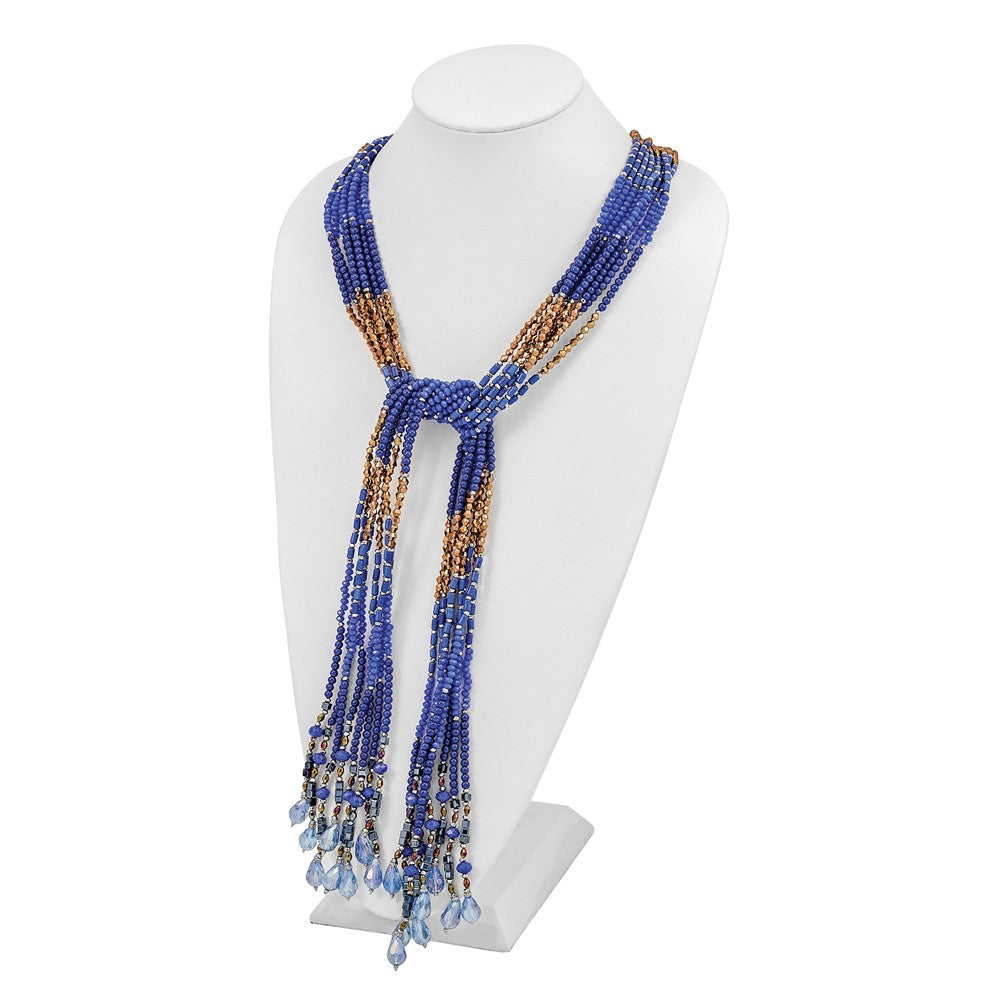 Blue Bronze and Metallic Glass Beads Drape Necklace
