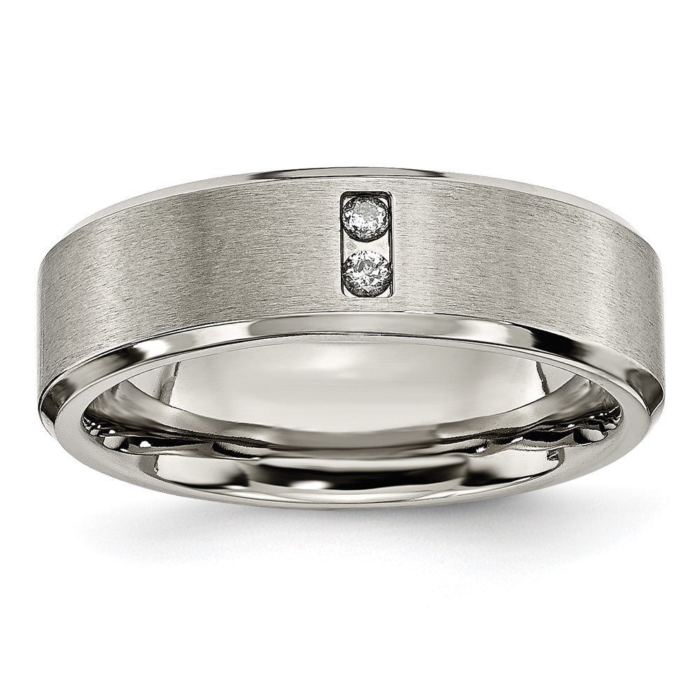 Titanium Brushed Center 1/20ct Diamond 7mm Band Size - 8