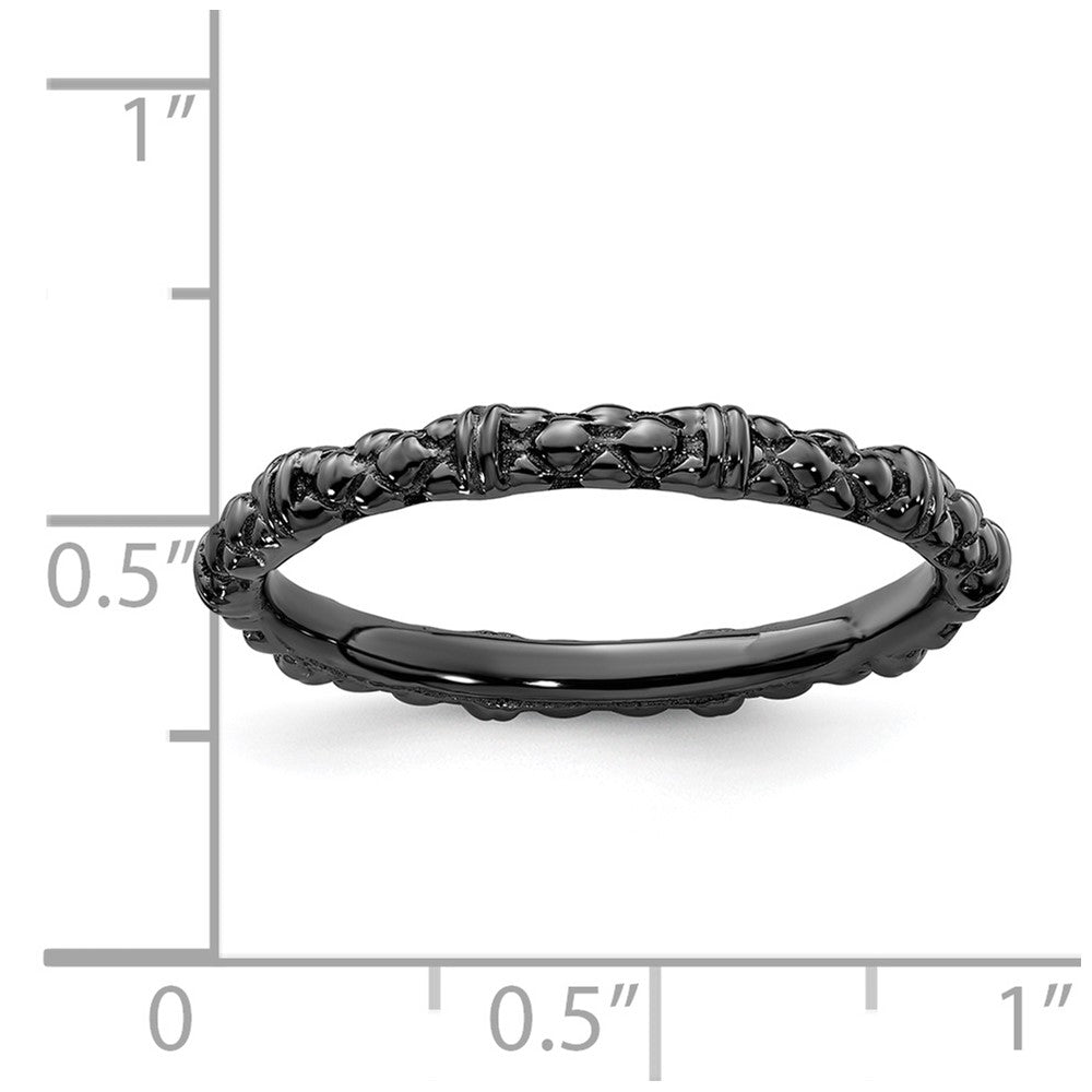 Sterling Silver Stackable Expressions Black-plated Cable Ring Size -5