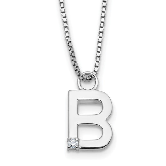 White Ice Sterling Silver Rhodium-plated 18inch Diamond Letter B Initial Necklace plus 2 inch Extender 18 Inches