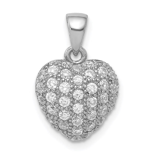 Sterling Silver Rhodium-plated CZ Micro pavâ Heart Pendant