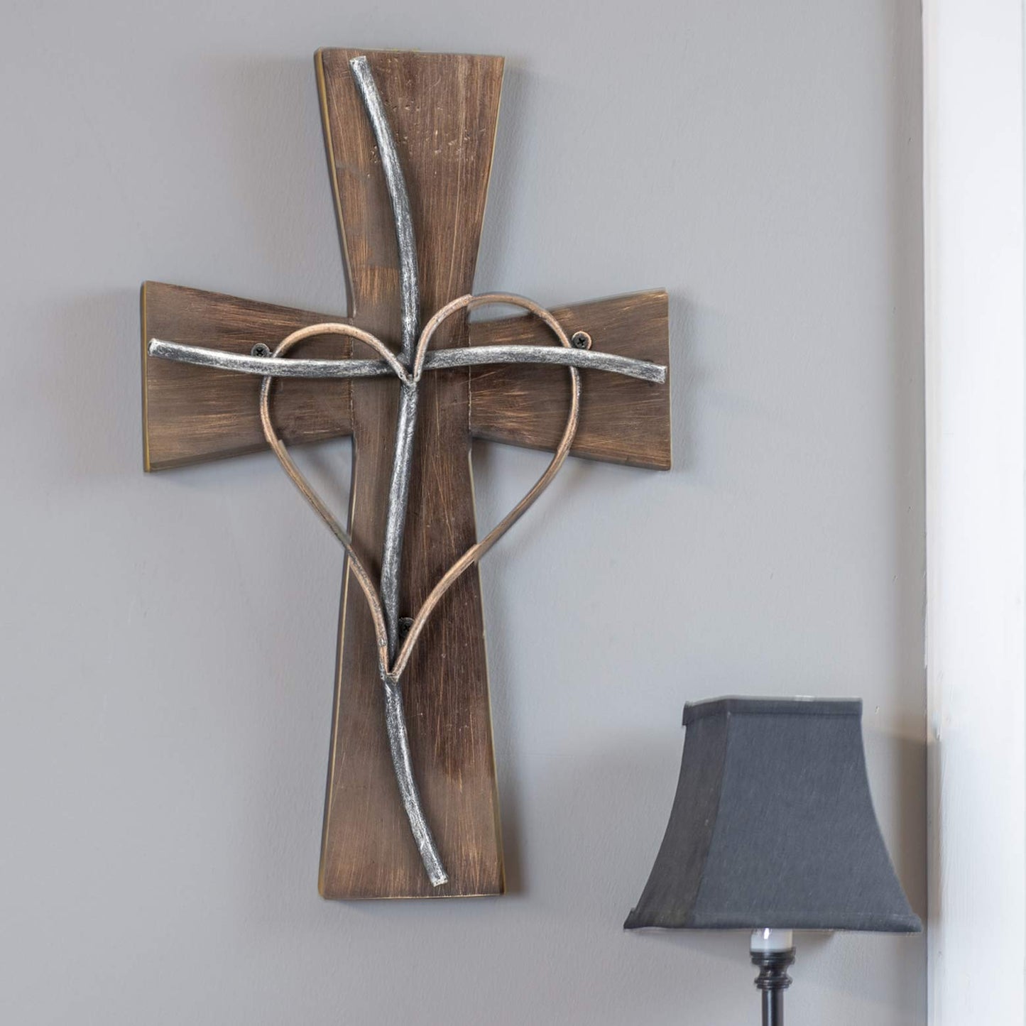 Espres Silver Copper Wood Metal Wall Cross
