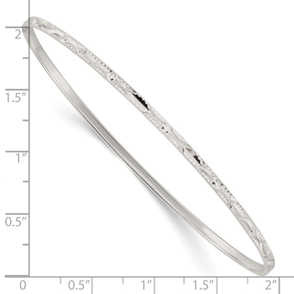 Sterling Silver Diamond Cut Slip-on Bangle 8 inches
