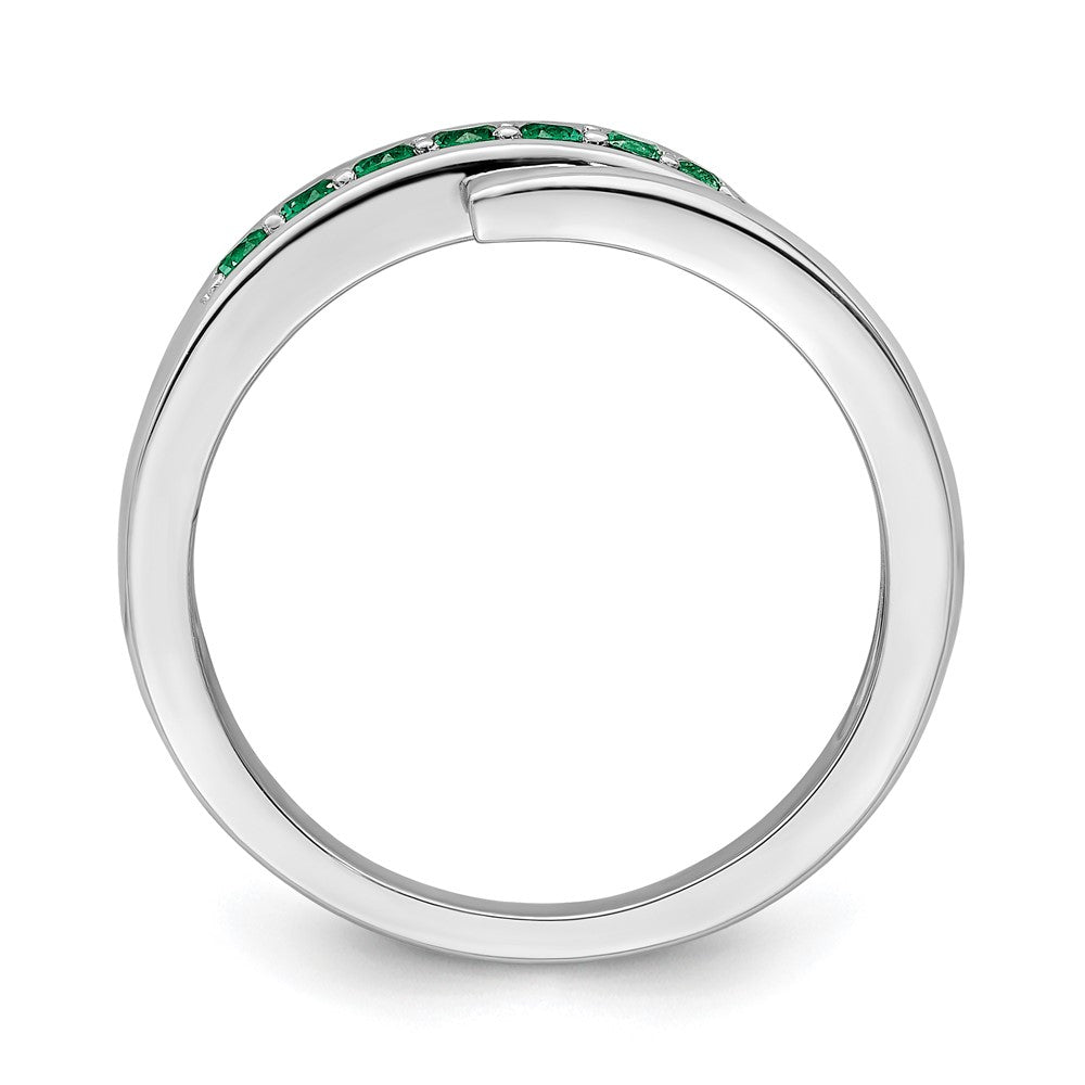 Sterling Silver Rhodium-plated Green & White CZ Ring