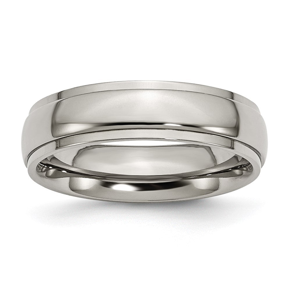Titanium Polished 6mm Ridged Edge Band Size - 7