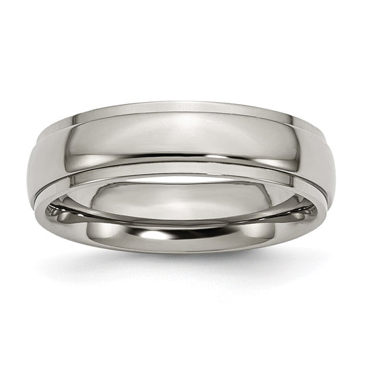 Titanium Polished 6mm Ridged Edge Band Size - 7