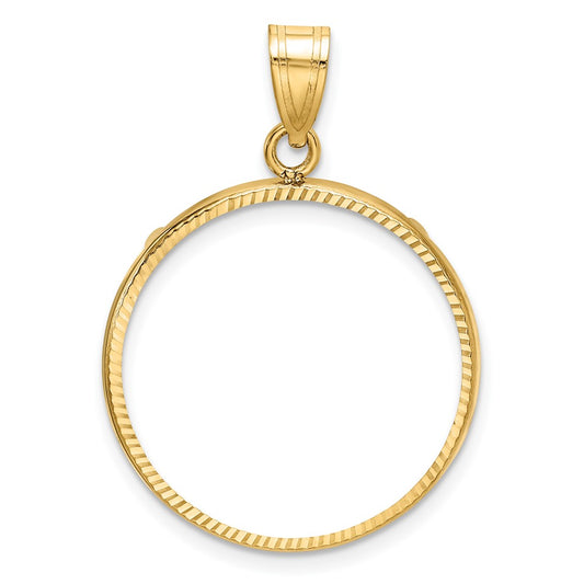 Wideband Distinguished Coin Jewelry 10k Polished and Diamond-cut 22.0mm Prong Coin Bezel Pendant