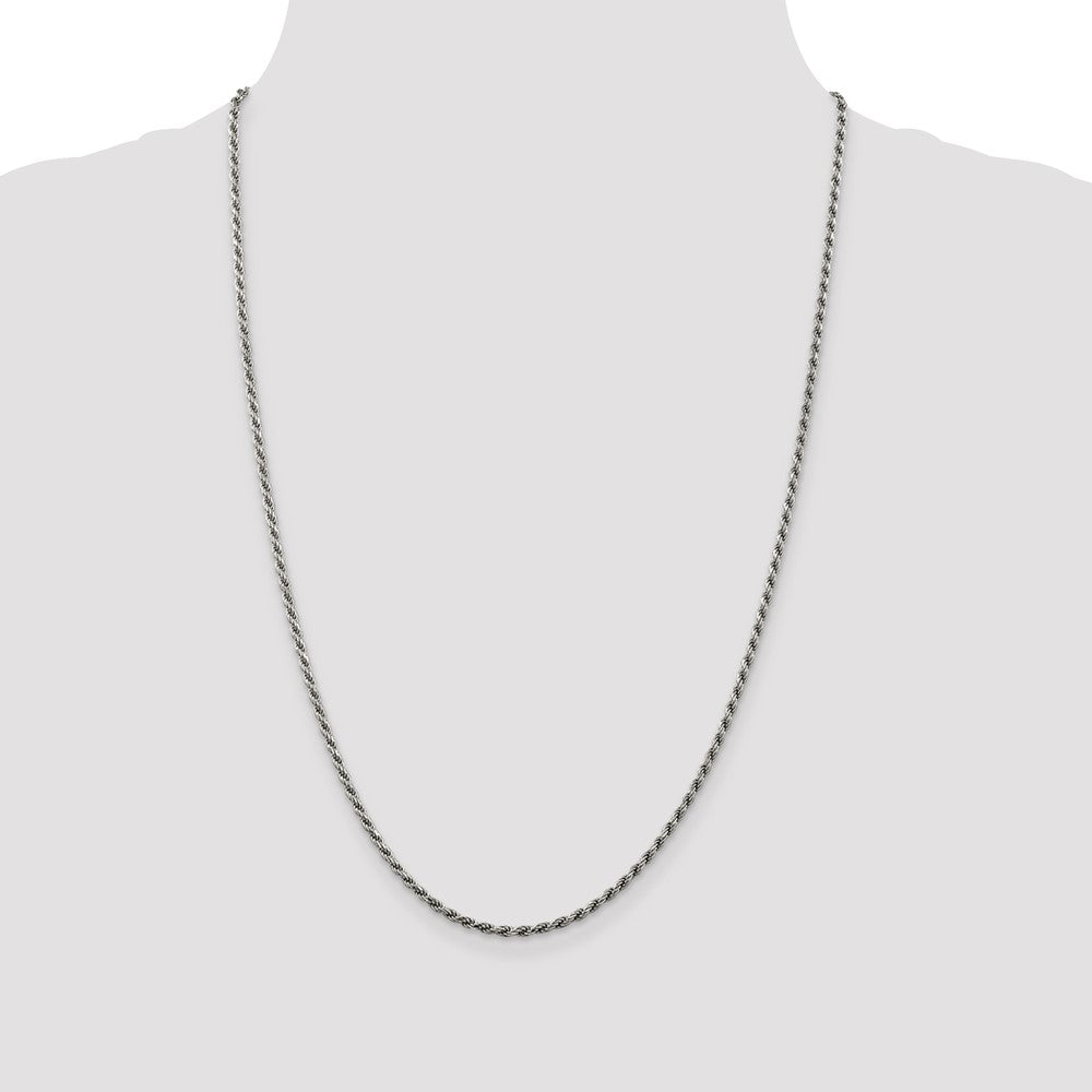 Sterling Silver Rhodium-plated 2.25mm Diamond-cut Rope Chain 26 Inches