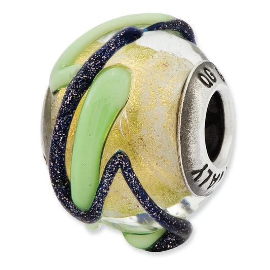 Sterling Silver Reflections Italian Yellow w/Blue & Green Textured Lines Gl