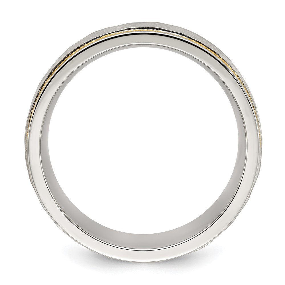 Chisel Stainless Steel Brushed and Polished Hammered Yellow IP-plated 8mm Band Size - 12.5