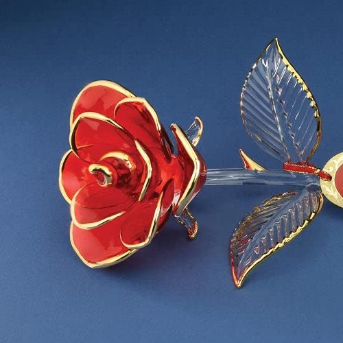 I LOVE YOU Red Rose Handcrafted Glass Figurine with 22k Gold Trim QGM19301