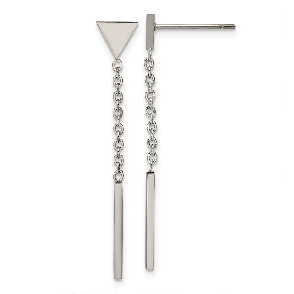 Stainless Steel Polished Dangle Bar Triangle Post Earrings