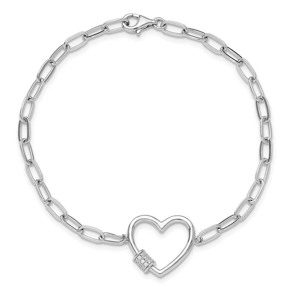 Sterling Silver Rhodium-plated with CZ Heart Paperclip Link 7.5in Bracelet 7.5 inches