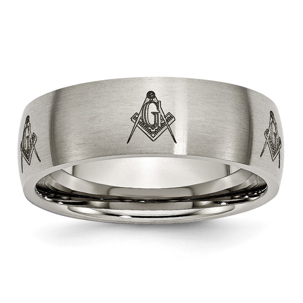 Titanium Brushed Masonic Laser Design 8mm Band Size - 7.5