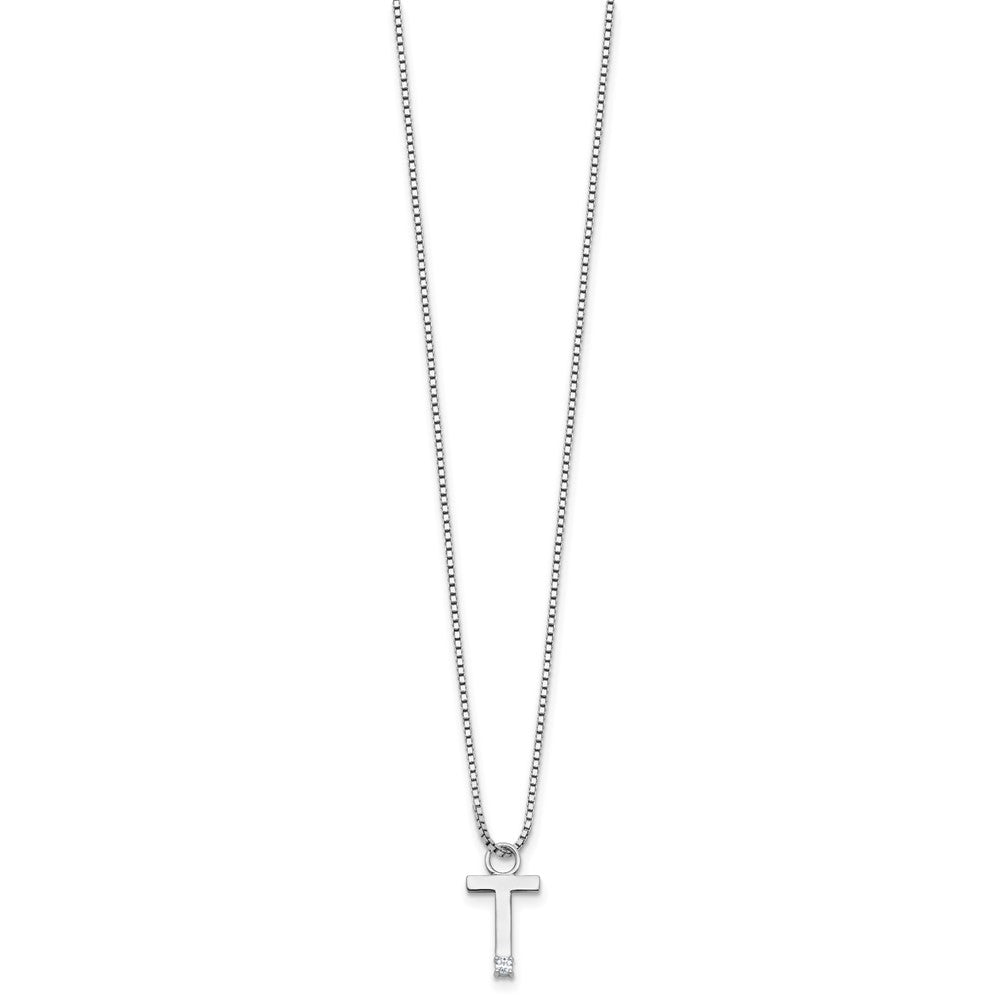 White Ice Sterling Silver Rhodium-plated 18 inch Diamond Letter T Initial Neckalce plus 2 inch Extender 18 Inches