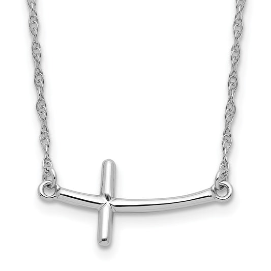 Sterling Silver Rhodium-plated Large Sideways Curved Cross Necklace 18 Inches