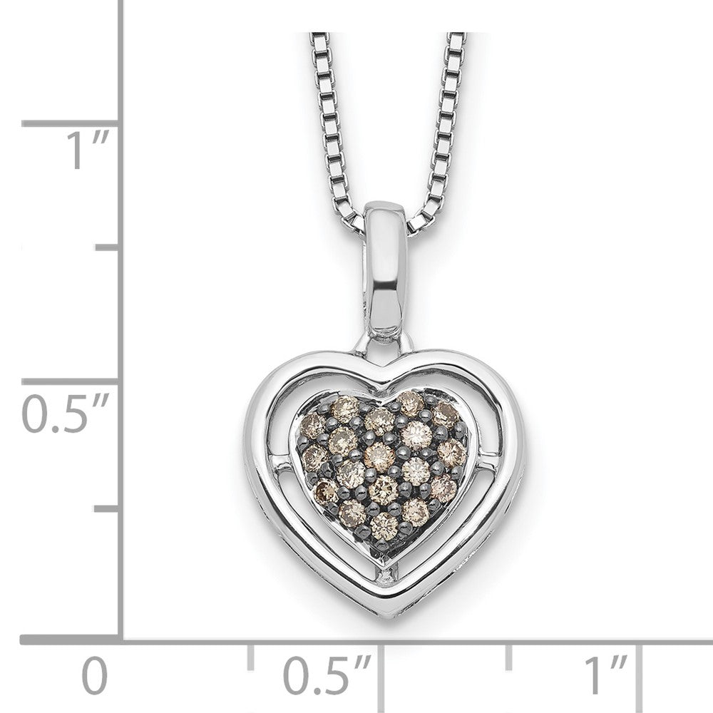 White Night Sterling Silver Rhodium-plated Champagne Diamond Heart 18 Inch Necklace with 2 Inch Extender 18 Inches