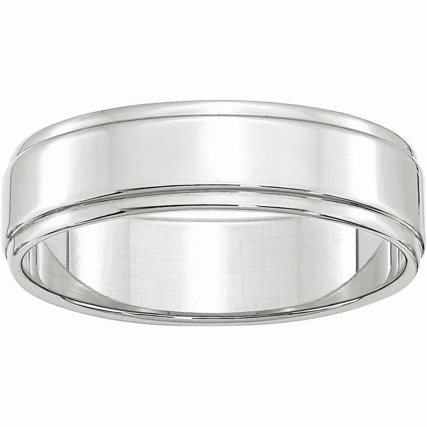 Primal Gold 10 Karat White Gold 6mm Flat with Step Edge Band Size 7.5