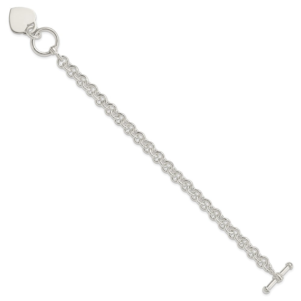 Sterling Silver Engraveable Heart Disc on Fancy Link Toggle Bracelet 7.75 inches