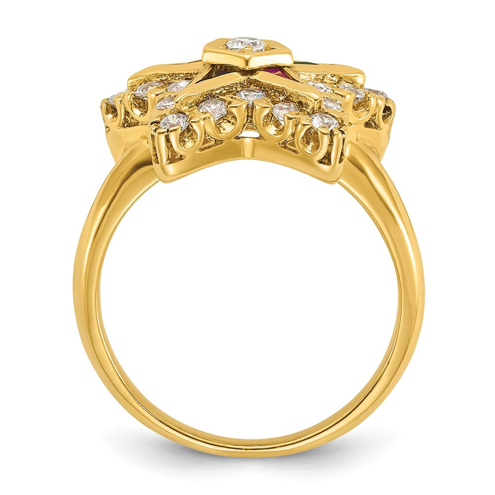 IBGoodman 14k Women's Polished Multi-color CZ and AA Quality Diamond Eastern Star Masonic Ring