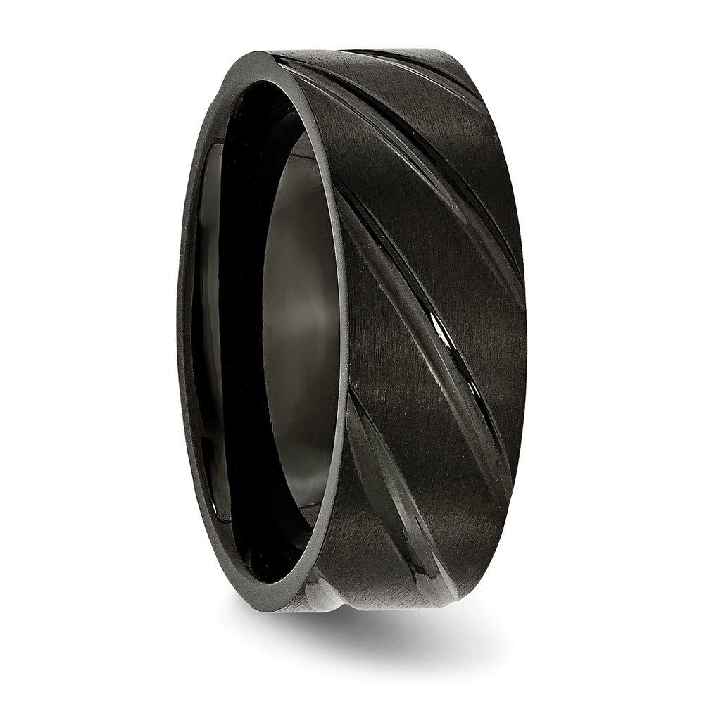 Titanium Brushed and Polished Black IP-plated Swirl Design 8mm Band Size - 11.5
