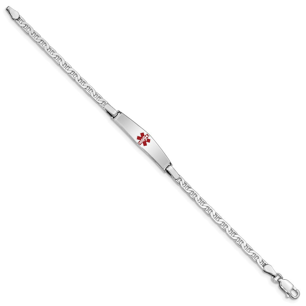 Sterling Silver Rhod-plated Children's Medical ID Anchor Link Bracelet 6 inches