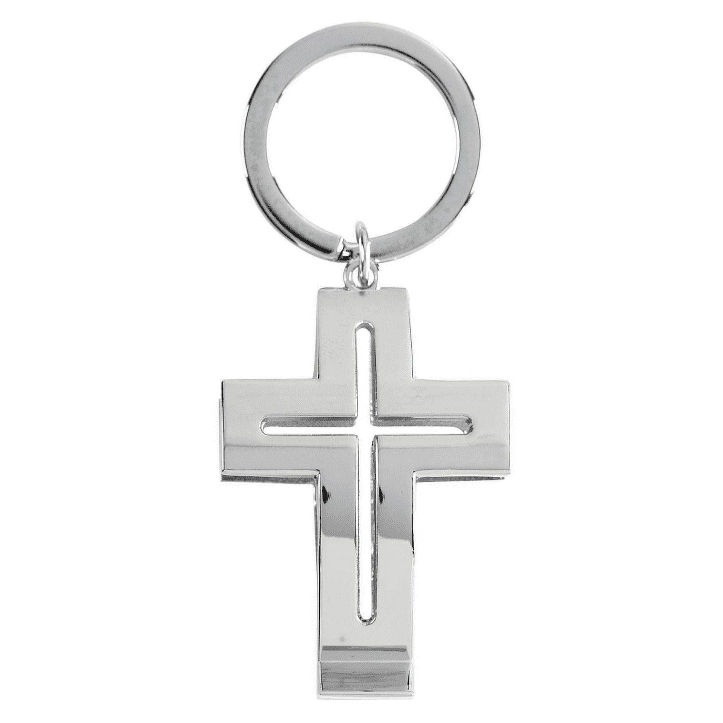 Silvertone Cross Cutout 2 x 1 Metal Novelty Keychain Accessory