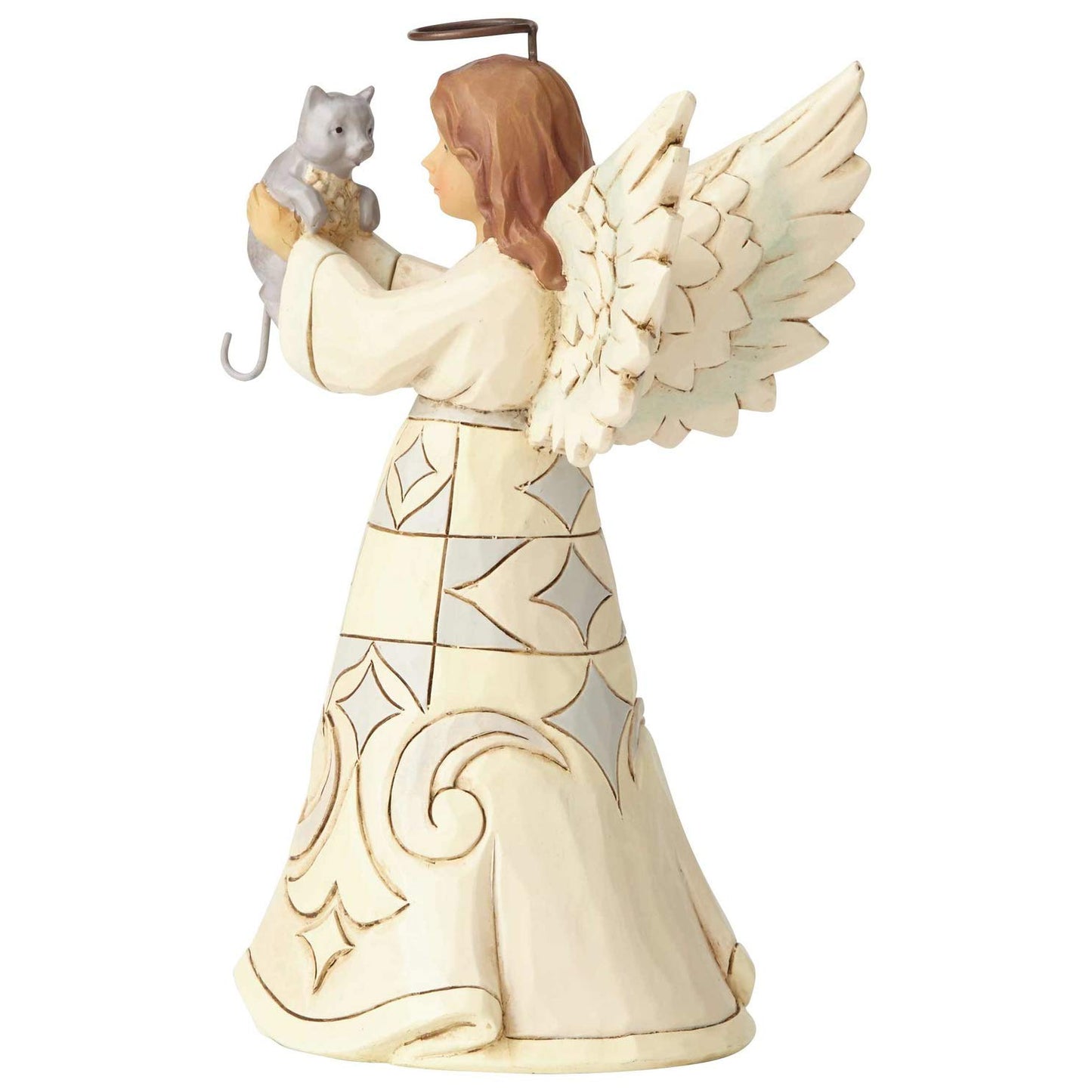 Enesco Jim Shore Heartwood Creek Collection Farmhouse Angel with Cat Failthful Friend Figurine, 5.2", White
