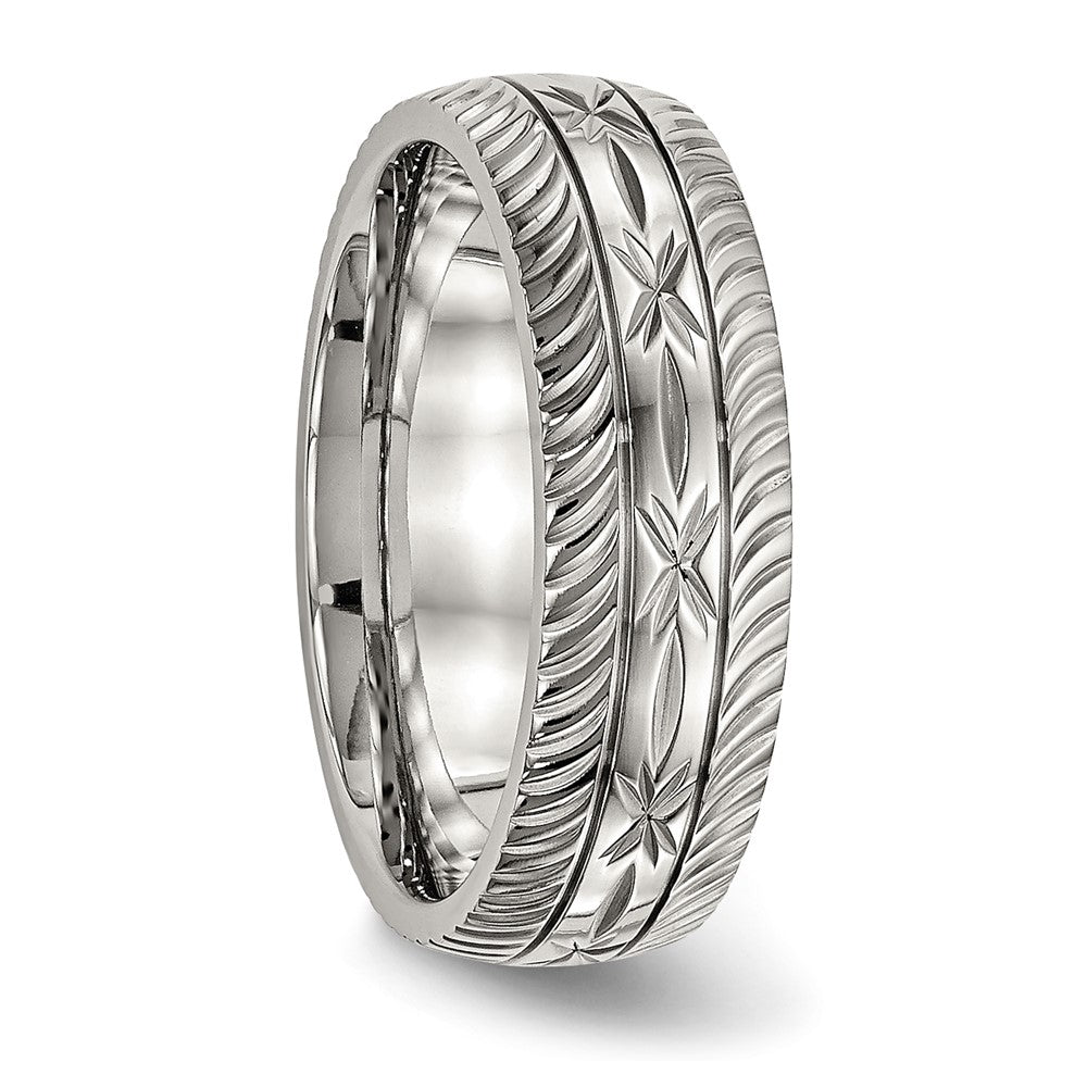 Stainless Steel Polished Diamond Cut 7mm Band Size - 7