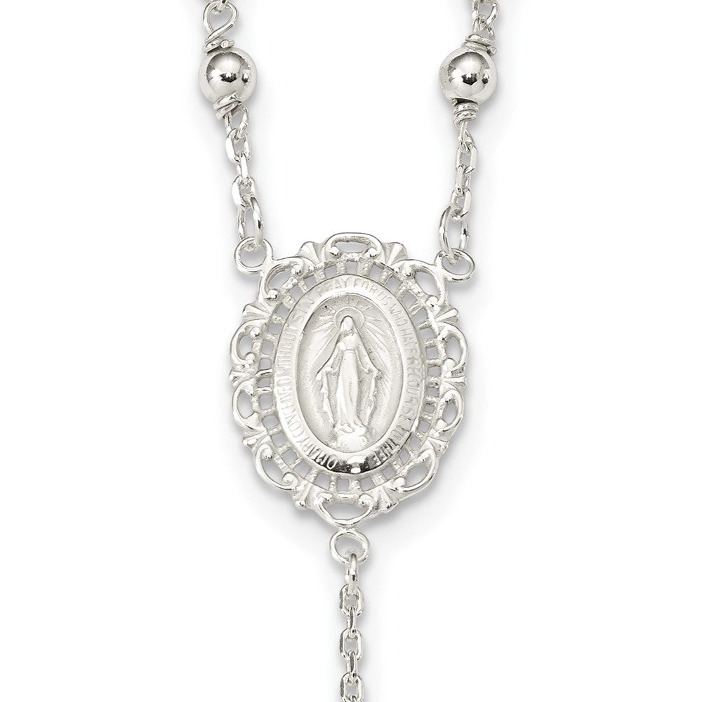 Sterling Silver Polished Rosary Necklace 18 Inches