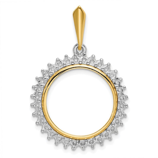 Wideband Distinguished Coin Jewelry 14k Two-tone Polished Diamond Circle 18.0mm Prong Coin Bezel Pendant Mounting
