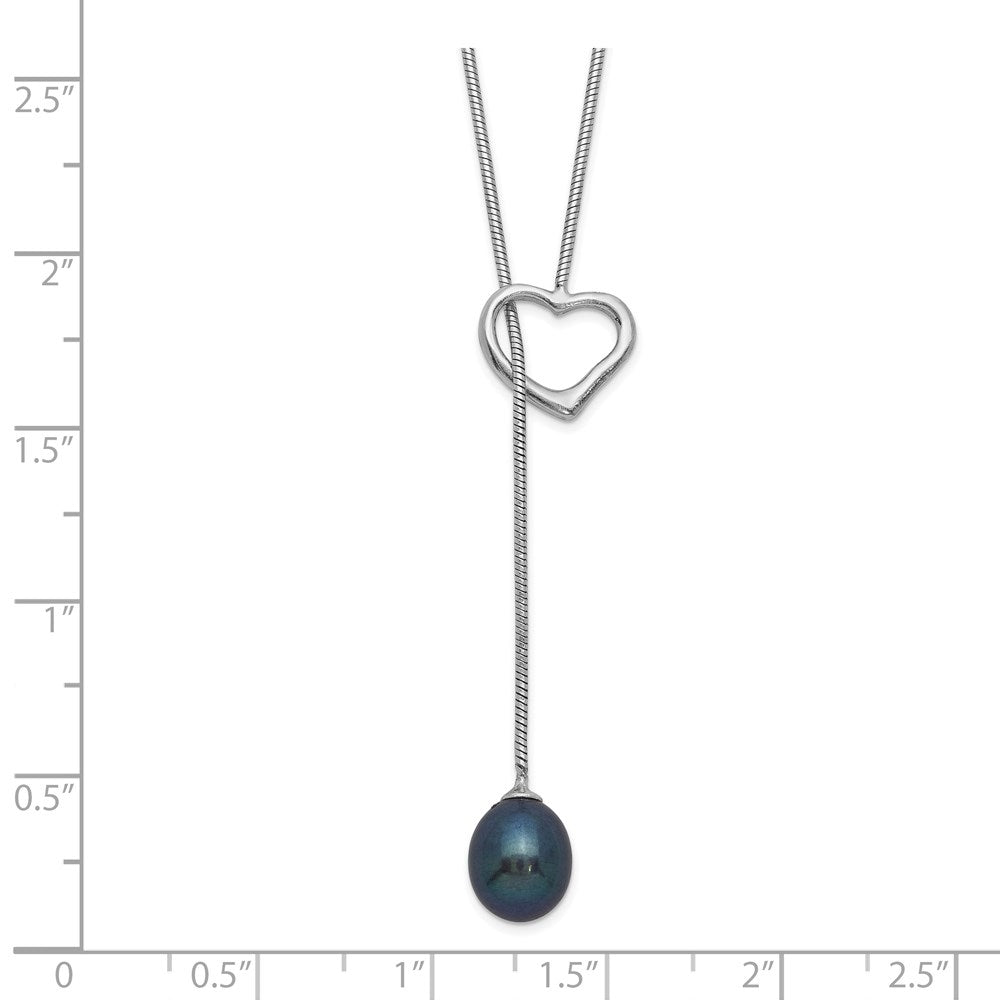 Sterling Silver Rhodium-plated 7-8mm Black Teardrop Freshwater Cultured Pearl Drop Heart 20 inch Necklace 20 Inches