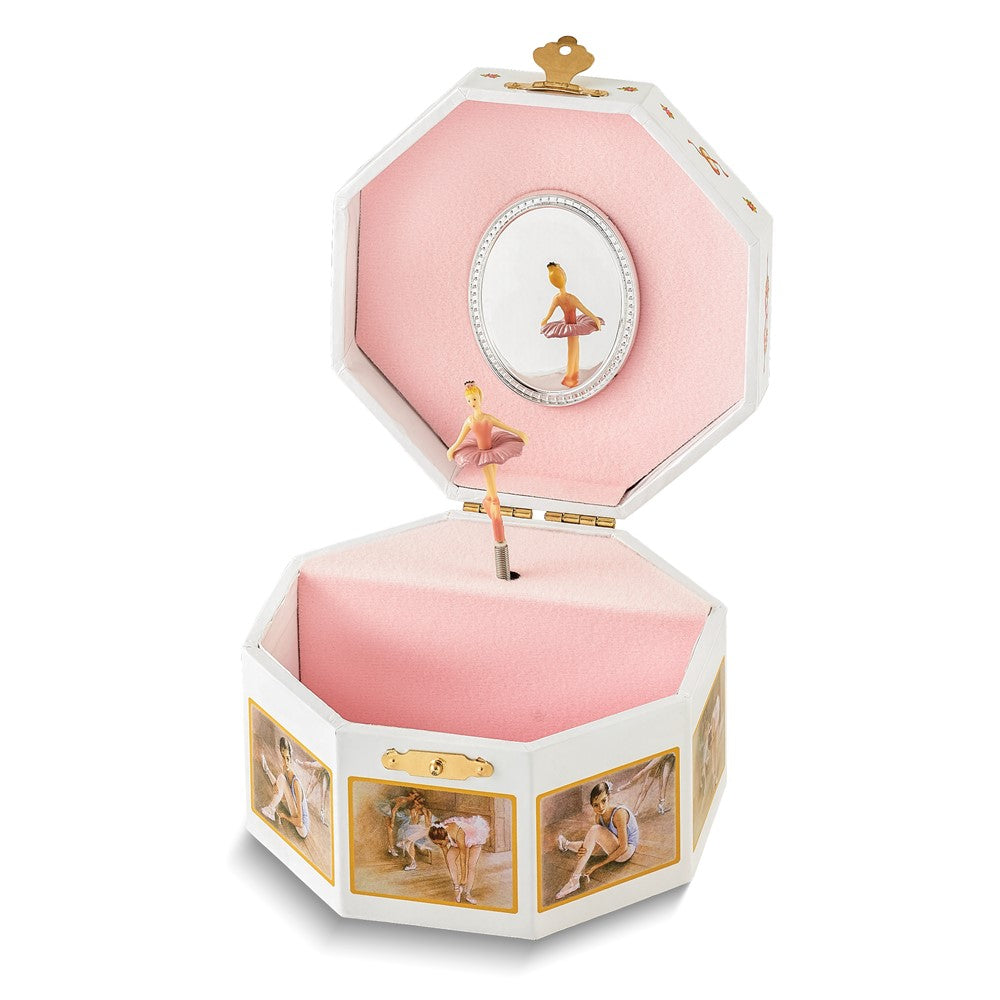 Children's Ballet Themed Graphic Wrap with Mirror and Twirling Ballerina Octagonal Music Box (Plays Swan Lake)