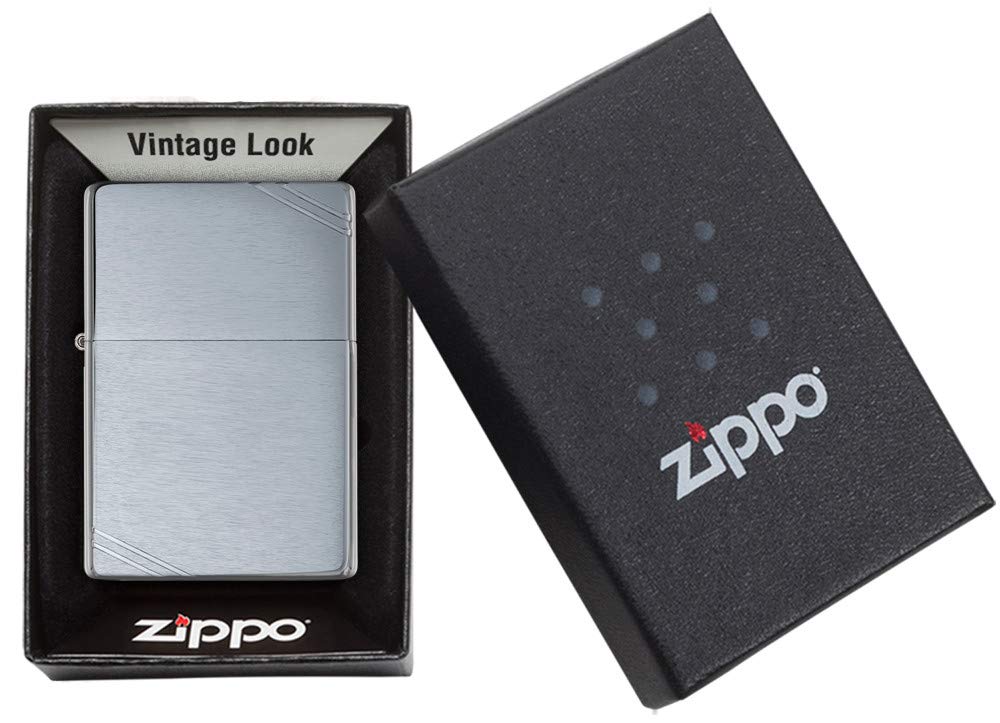 Zippo Vintage Brushed Chrome with Slashes Pocket Lighter