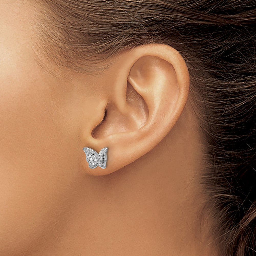 Cheryl M Sterling Silver Rhodium-plated Polished CZ Butterfly Post Earrings