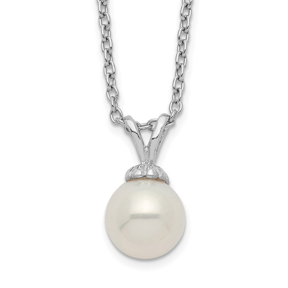 Sterling Silver Rhodium-plated 7-7.5mm White Round Freshwater Cultured Pearl 17 inch Necklace 17 Inches