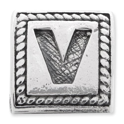 Reflection Beads QRS1429V Sterling Silver Letter V Triangle Block Bead