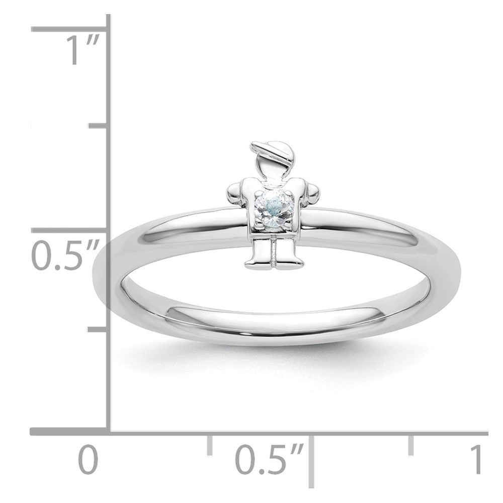 Sterling Silver Stackable Expressions Rhodium Aquamarine Boy Ring