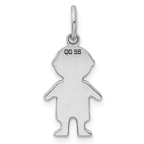 Sterling Silver Rhod-plated Eng. Boy Polished Front/Satin Back Disc Charm