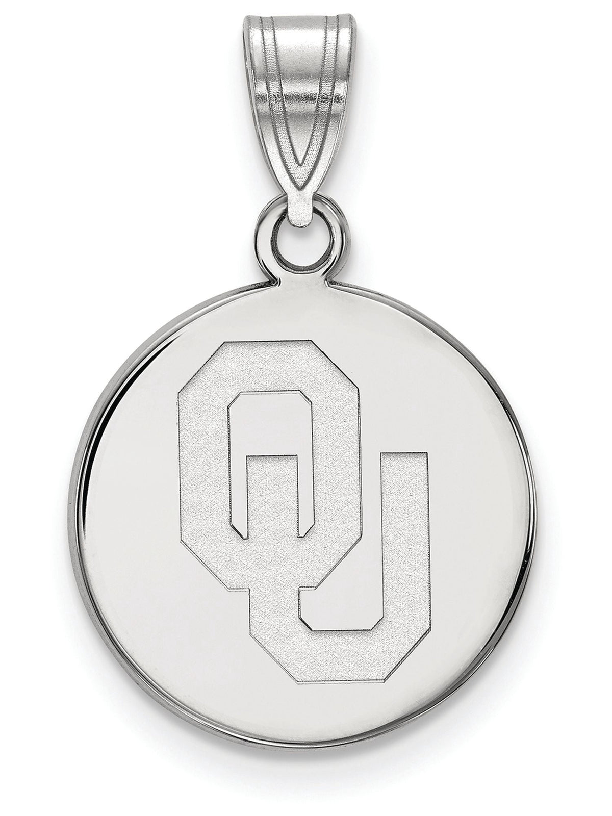 Sterling Silver Rhodium-plated LogoArt University of Oklahoma O-U Medium Disc Pendant Q-SS036UOK